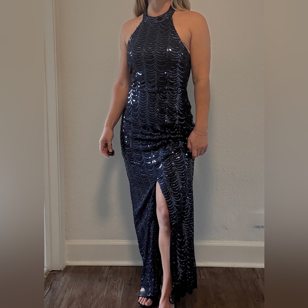 Lulus Sequen Navy Halter Dress